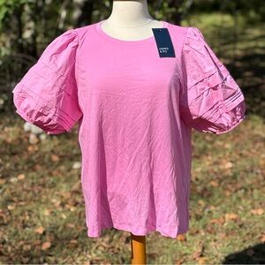 NWT Crown & Ivy Pink Puff Sleeve Top Size 1X